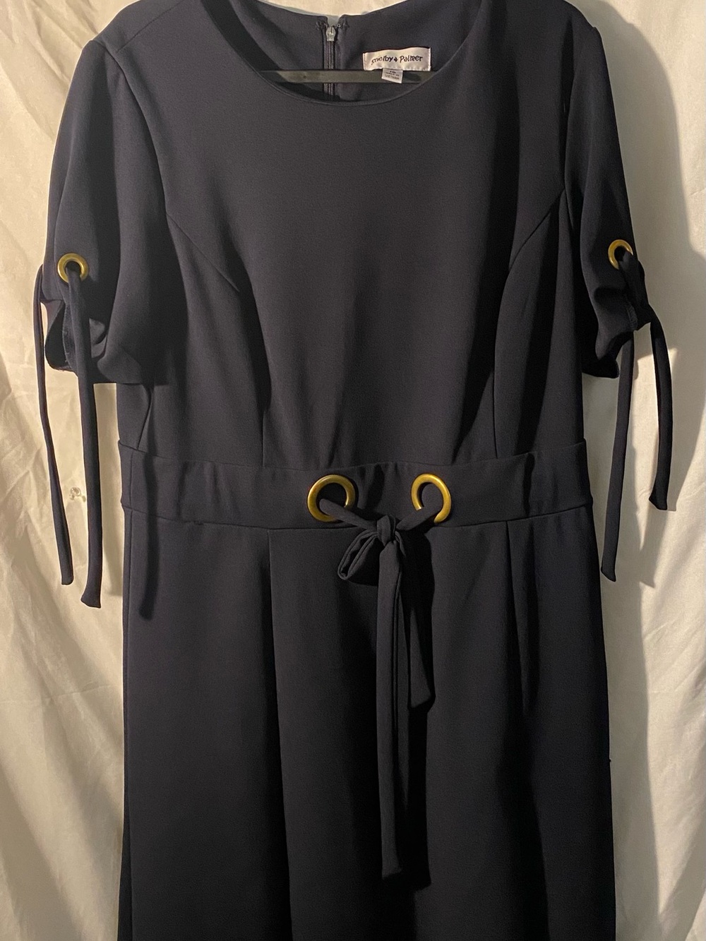Shelby & Palmer Navy Dress with Gold Grommet Tie Details